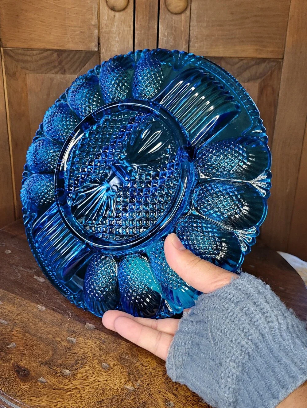 Blue Glass Divided Serving Platter - Brand Unknown